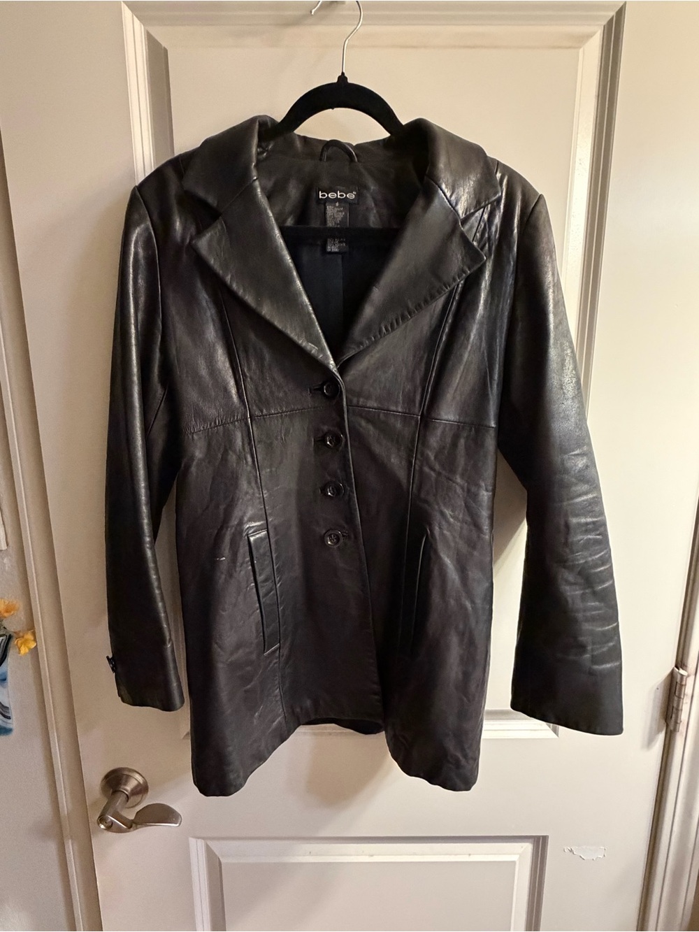 Bebe Women's Black Leather Button-Front Jacket